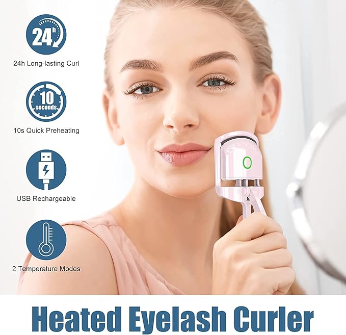 Luxcurl Heated Eyelash Curler - USB Rechargeable, 2 Heating Modes, Long-Lasting Natural Curl, Handheld Electric Curler for Women