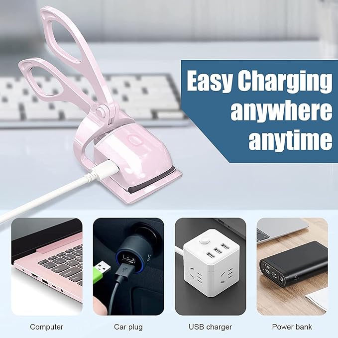 Luxcurl Heated Eyelash Curler - USB Rechargeable, 2 Heating Modes, Long-Lasting Natural Curl, Handheld Electric Curler for Women