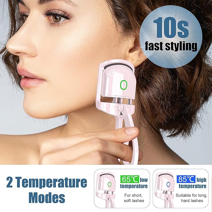 Luxcurl Heated Eyelash Curler - USB Rechargeable, 2 Heating Modes, Long-Lasting Natural Curl, Handheld Electric Curler for Women