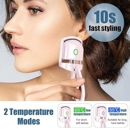Luxcurl Heated Eyelash Curler - USB Rechargeable, 2 Heating Modes, Long-Lasting Natural Curl, Handheld Electric Curler for Women