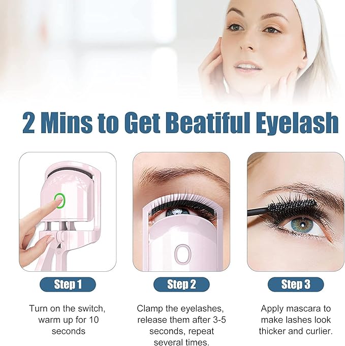Luxcurl Heated Eyelash Curler - USB Rechargeable, 2 Heating Modes, Long-Lasting Natural Curl, Handheld Electric Curler for Women