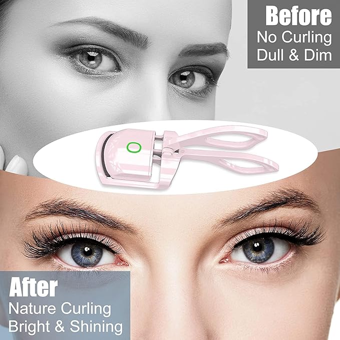 Luxcurl Heated Eyelash Curler - USB Rechargeable, 2 Heating Modes, Long-Lasting Natural Curl, Handheld Electric Curler for Women